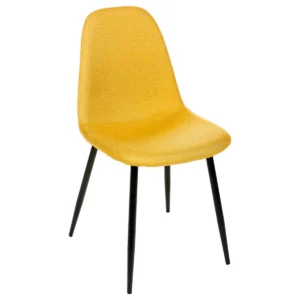 image de chaise "Tyka" jaune, Les pieds des chaises sont en métal noir et contrastent avec la couleur jaune vif du siège.